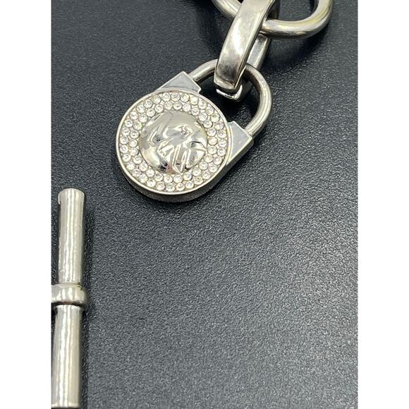 Michael Kors Silver Heritage Fulton Padlock Station Pave Crystal Toggle Bracelet - Picture 3 of 9